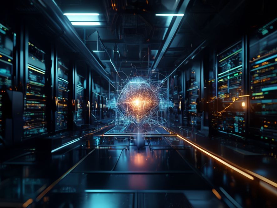 高质量, 4k, 细节丰富。一个正在运行中的AI大模型 DeepSeek MODEL1